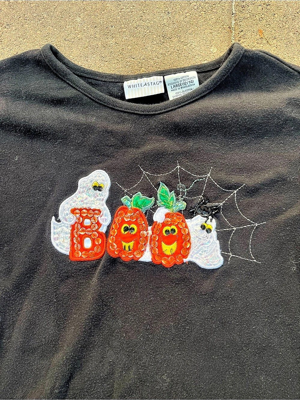 White Stag Halloween Pumpkin Ghost Graphic Long Sleeve Size Large
